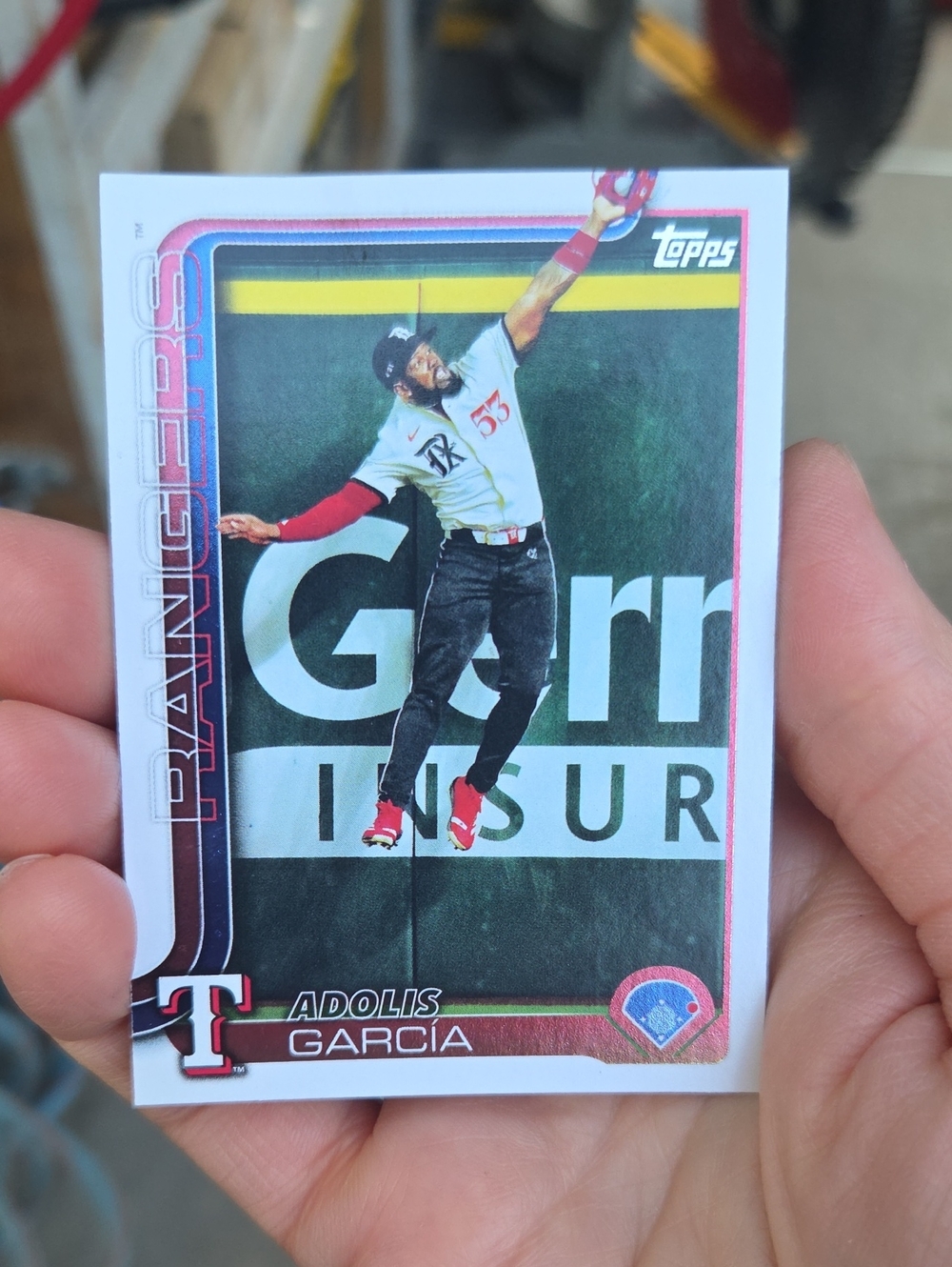 Topps Rangers Baseball Card with Red, White, Black Accents